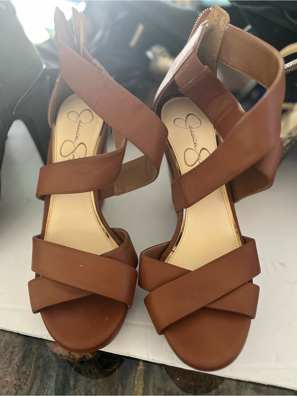 Jessica Simpson Brown Crisscross Strappy Heeled Sandals